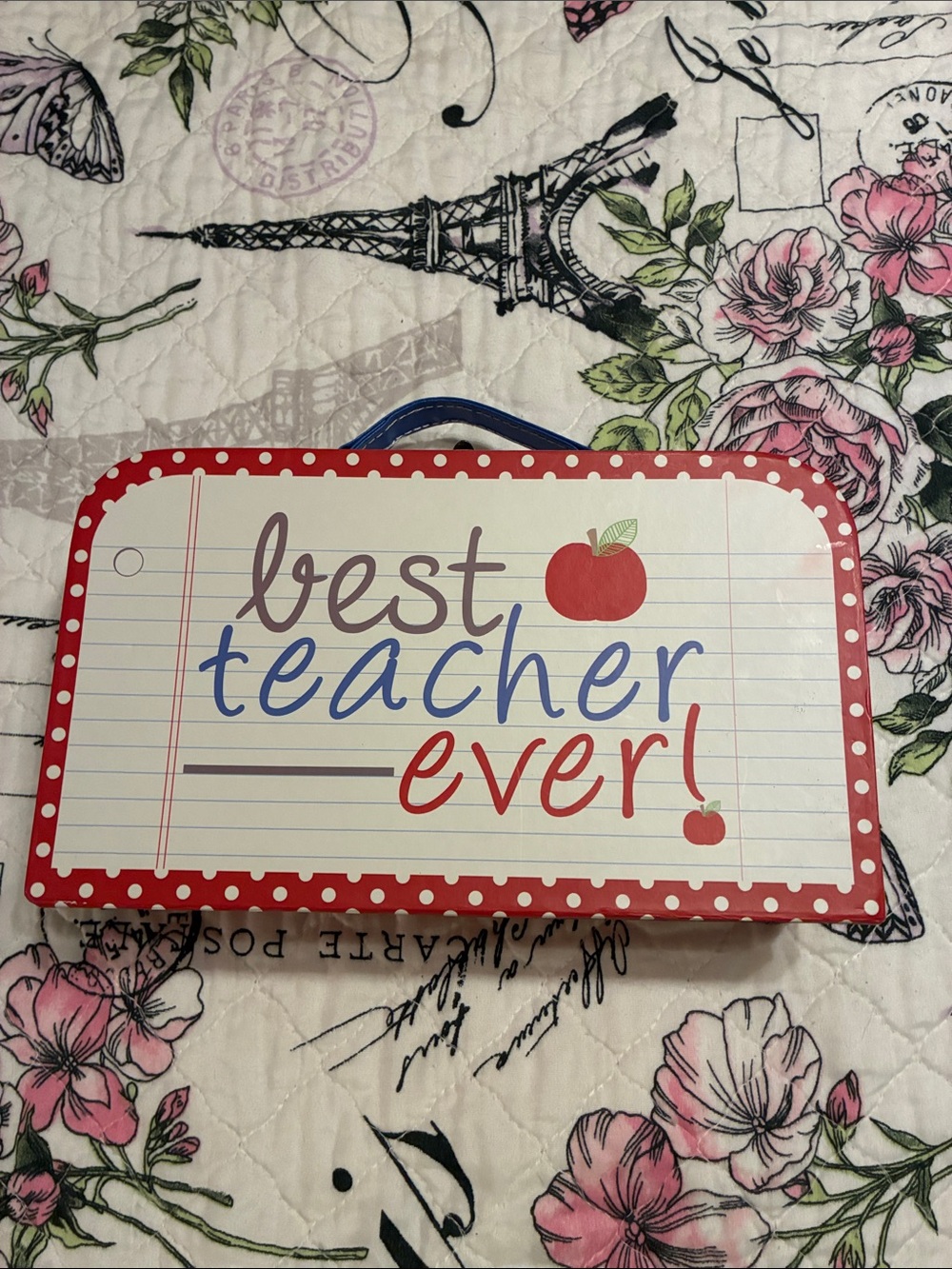 Best Teacher Ever Decorative Cardboard Lunch box - Red, White, Blue